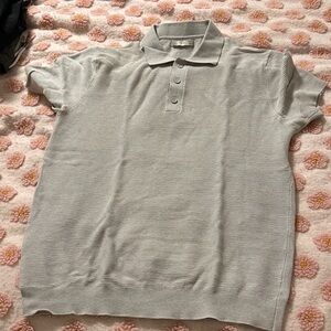 Mango Light Gray Textured Polo Shirt